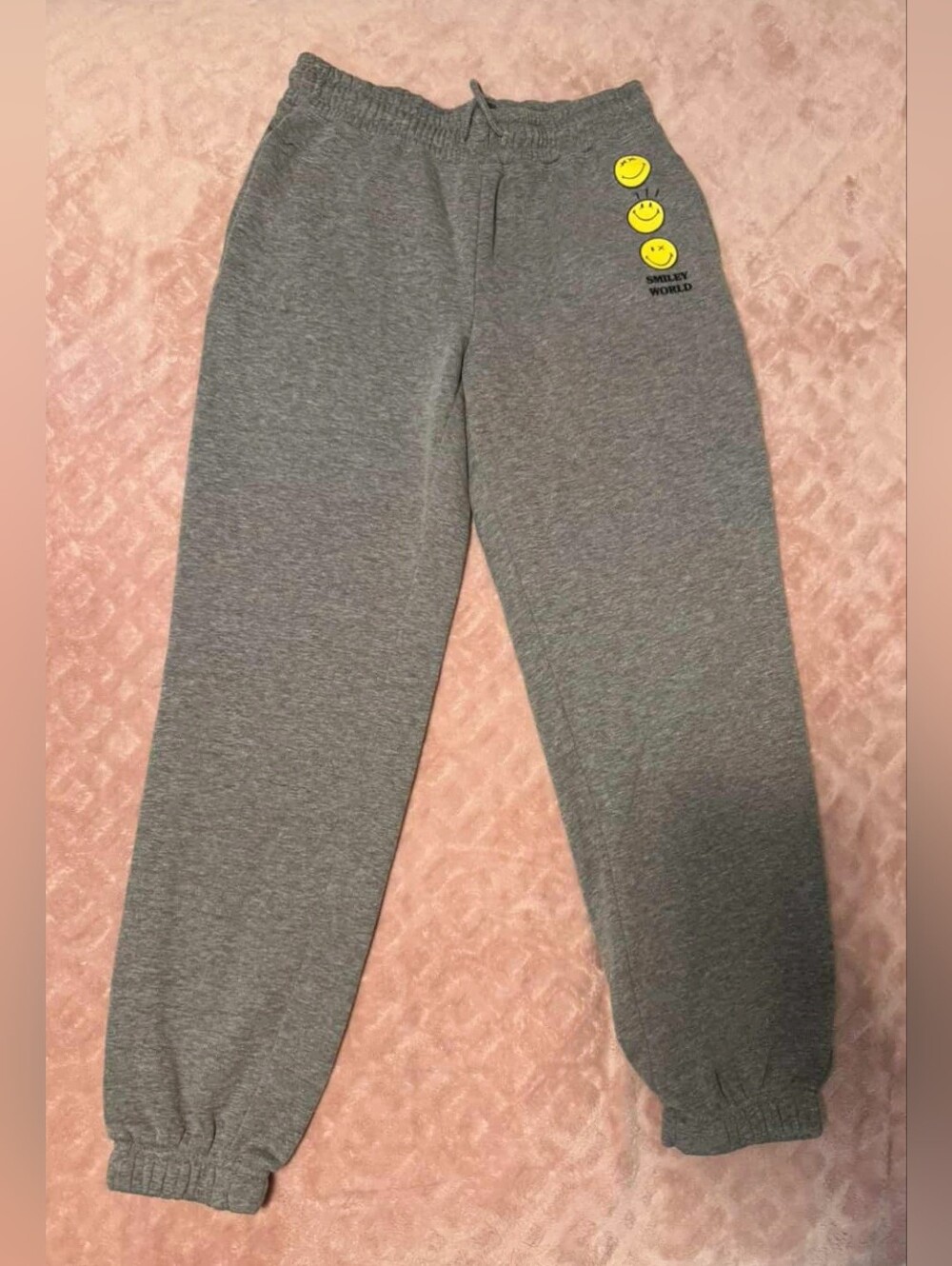 Smiley World Sweatpants Womens Sz Small Grey Adjustable Comfy Bottoms